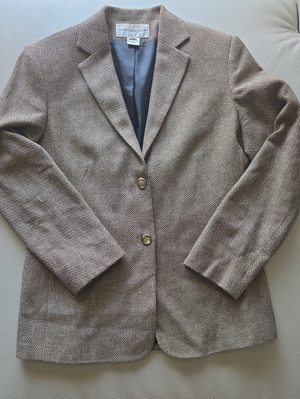 Evan Picone Taupe Textured Notch-Lapel Two-Button Blazer